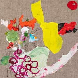 acrylic, collaged paint skins, acrylic pencil on linen board