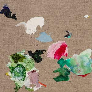 acrylic, collaged paint skins, acrylic pencil on linen board
