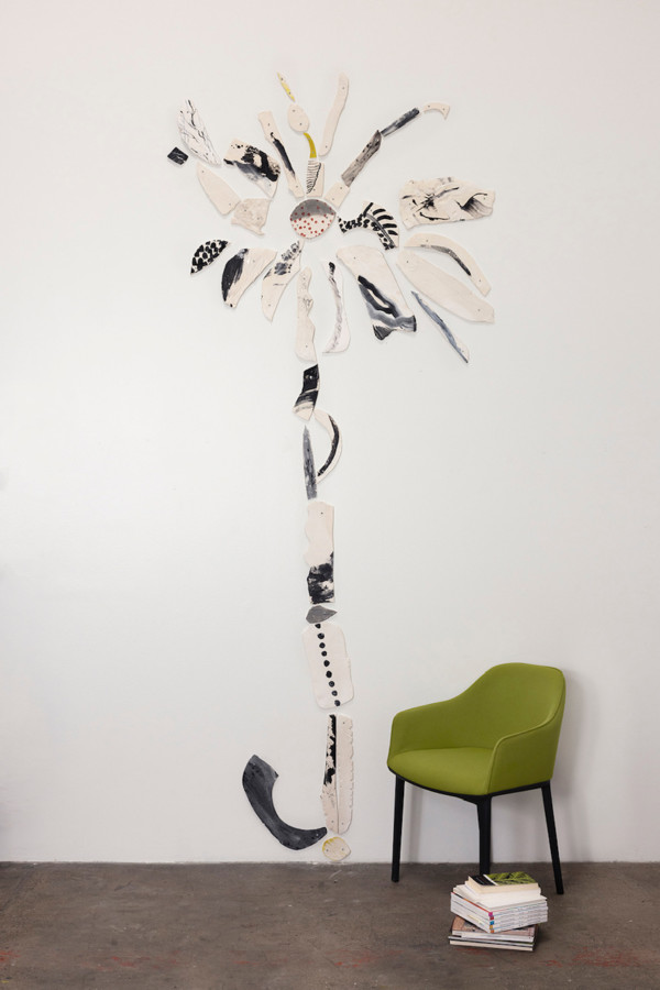 Ceramic installation contains 38 glazed & fired ceramic shapes, screws